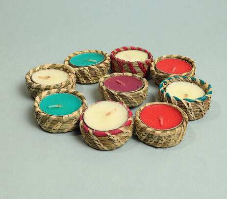 Handwoven sabai grass tea light holder