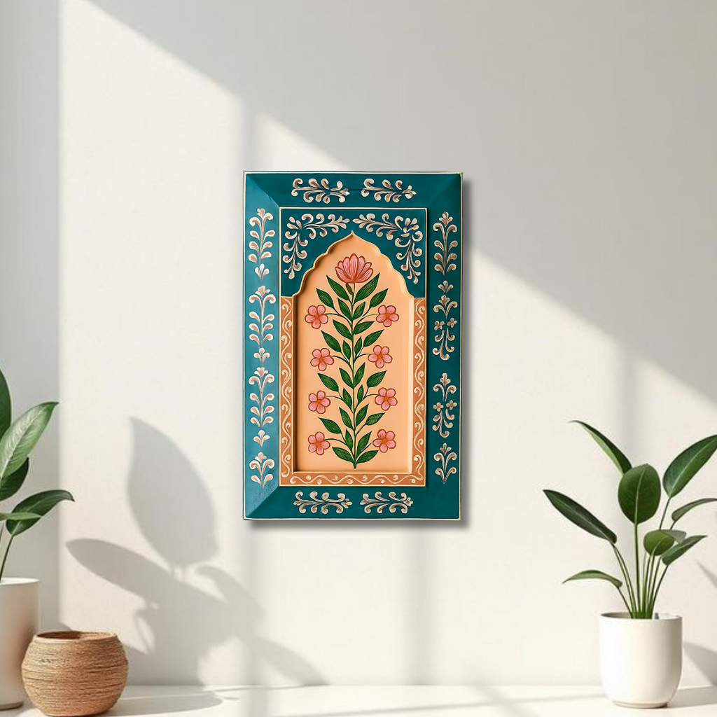 Turquoise Handpainted Wooden Wall Frame – Artistic Luxury Wall Décor